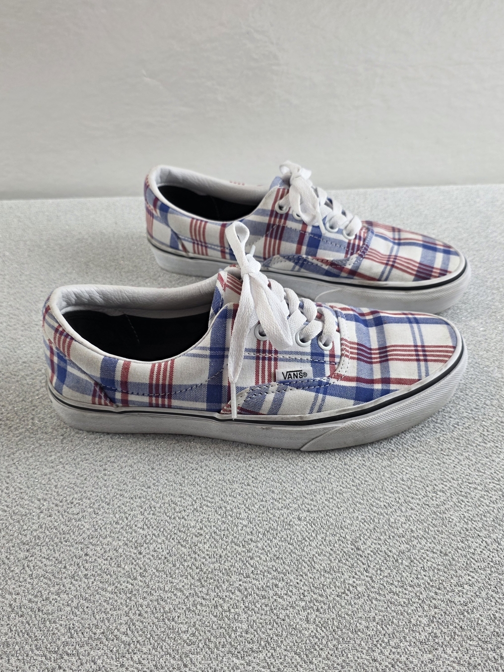 Vans Era Plaid Red White Blue Classic Sneakers Patriotic Wmn's 8